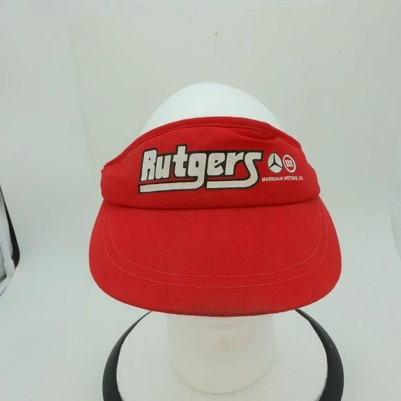 Rutgers Markam Motors Red Visor Hat Adjustable Strap Mens Vintage - Picture 1 of 12